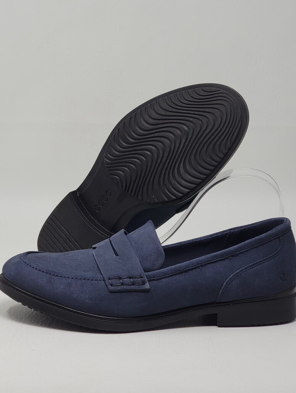 ECCO Women Blue Nubuck Leather Penny Loafers Size EU 37 US 6-6.5 Slip-On Comfort